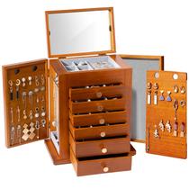 Caixa de joias ProCase grande de 7 camadas de madeira para mulheres marrom