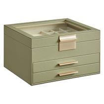 Caixa de Joias SONGMICS 3 Camadas - Tampa de Vidro - Cor Verde Abacate