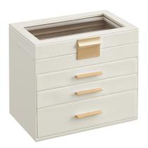 Caixa de Joias SONGMICS - Organizador de 4 Camadas com Tampa de Vidro e 3 Gavetas