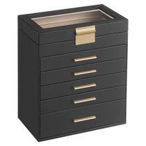 Caixa de Joias SONGMICS - Organizador de 6 Camadas com Tampa de Vidro - Grafite