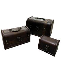 Caixa de Joias Vintage de Madeira Estilo Retrô para Bijuteria, Acessórios, Organizador de Tesouro - Kit com 3 Baú HM6774