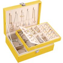 Caixa de jóias Voova 23x17x9 cm 2 camadas de couro PU amarelo Caixa de jóias Voova 23x17x9 cm 2 camadas de couro PU amarelo