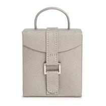 Caixa de joias WOLF Heritage Fold-Out Pewter Saffiano Vegan Leather