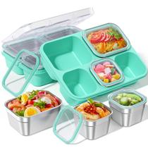 Caixa de Lanches BiuLeon Snackle Aço Inoxidável 5 Compartimentos Verde