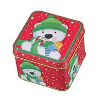 Caixa de lata de Natal quadrada com design de urso polar 7,5 x 7,5 x 6,5 cm