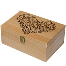 Caixa de lembrança de madeira com design floral de coração existente Caixa de lembrança de madeira com design floral de coração existente