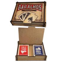 Caixa de Madeira com 2 Baralhos 55 Cartas Truco Poker Buraco