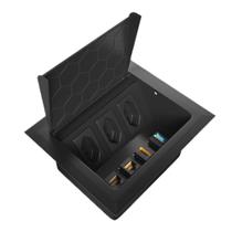 Caixa De Mesa Embutir Com 3 Tomada 20A Preto +4 Keystone - Elétrica Multiplug Embutir Sobrepor Mesa Bancada Madeira Escritório