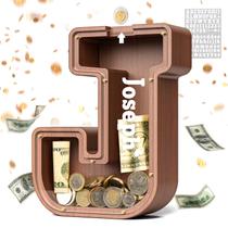 Caixa de moedas de madeira Letter J Piggy Bank Summidate com 23x4 cm de espessura