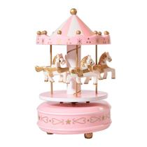 Caixa de música, carrossel rosa com cavalos para meninas Caixa de música, carrossel rosa com cavalos para meninas