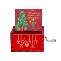 Caixa de música com manivela de madeira com estampa de árvore de Natal de 6,4 cm