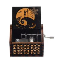 Caixa De Música De Madeira Antiga Gravada Para Halloween Com Manivela - Caixa Musical De Pesadelo