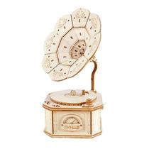 Caixa de música, gramofone de madeira, quebra-cabeça DIY 3D com música 'To Alice'