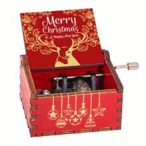 Caixa de música Hand Crank Christmas Reindeer Design Wood 6.4 cm