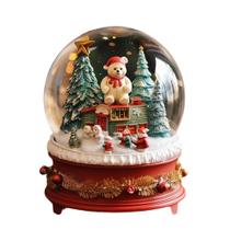 Caixa de música Snow Globe Christmas Bear com Papai Noel e árvores