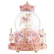 Caixa de música Snow Globe Musfunny Carousel com LED que muda de cor Caixa de música Snow Globe Musfunny Carousel com LED que muda de cor
