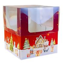 Caixa De Panetone Natal Encantado Com Visor 15cm X 15cm X 17cm