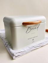 Caixa De Pão De Metal Off White Com Alça Em Madeira Crisp P
