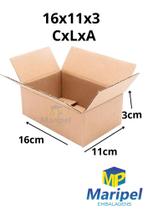 Caixa de papelão 16x11x3 sedex, pac, ecommerce com 50 unidades - Maripel embalagens