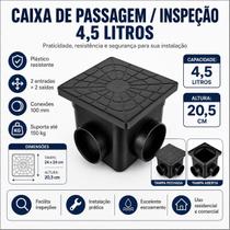Caixa De Passagem Inspeção Esgoto Gordura Elétrica Grande 4,5 litros com Tampa Plástica Kit de 03 peças