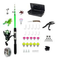 Caixa De Pesca Vara Molinete Itens Isca Boia Anzol Mais Kit