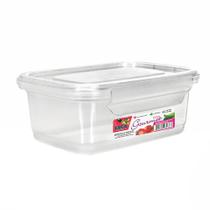 Caixa de plastico retangular com tampa e trava gourmet transparente 400ml