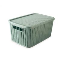 Caixa de Plástico Retangular Organizadora 8 L com Tampa e Pegador Trama-Verde Agua - Plasutil