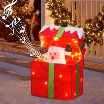 Caixa de Presente Animada com Luzes e Papai Noel PEIDUO com Sensor de Música Caixa de Presente Animada com Luzes e Papai Noel PEIDUO com Sensor de Música