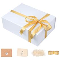 Caixa de presente branca elegante com fita dourada 20,32x18x9cm resistente