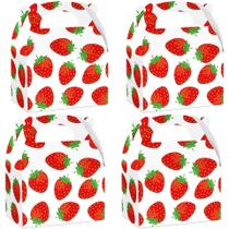 Caixa de presente com padrão de morango, 4 peças com alça, papel de 15x9x8cm