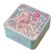 Caixa de presente de lata Cute Bear Design 13,2 x 13,2 x 6 cm com fita e balão
