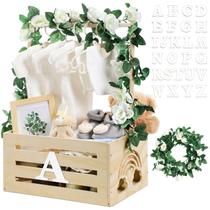 Caixa de presente de madeira para chá de bebê Yerliker Rainbow com alça