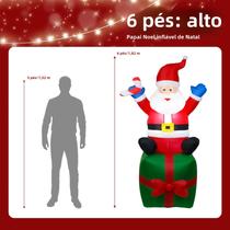 Caixa de Presente de Natal Inflável Iluminada - Papai Noel de 6 Pés - Decoração de Jardim