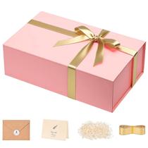 Caixa de presente de papelão rosa elegante com fita dourada 20x18x9cm Caixa de presente de papelão rosa elegante com fita dourada 20x18x9cm