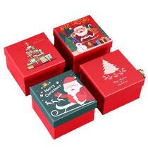 Caixa de presente de papelão vermelho de Natal 15x15x10cm com tampa de 4 unidades