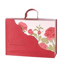 Caixa de presente elegante estampada floral vermelha com alça 23,5 x 17 x 7,5 cm Caixa de presente elegante estampada floral vermelha com alça 23,5 x 17 x 7,5 cm