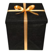 Caixa De Presente Luxuosa Extra Grande Premium Preta com Laço de Cetim Dourado