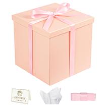 Caixa de presente Nimbbex 23 cm quadrada rosa com fita e cartão Caixa de presente Nimbbex 23 cm quadrada rosa com fita e cartão