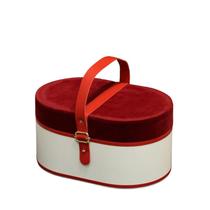 Caixa de presente oval de veludo cor de vinho de luxo com alça 25x17x12,5 cm