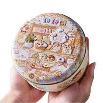 Caixa de presente redonda de metal em relevo Cute Cartoon Bakery 13,5 x 6 cm