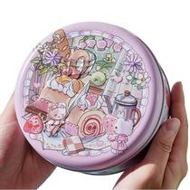 Caixa de presente redonda de metal rosa, biscoito de desenho animado 17x7,5 cm com tampa