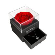 Caixa De Presente Rosa Vermelha Com Colar De Coração Dourado Para Aniversário, Dia Dos Namorados,