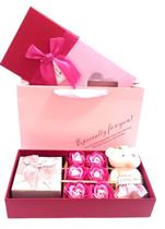 Caixa De Presente Urso Do Dia Dos Namorados Rosa Com Sacola - Ph Martins