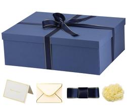 Caixa de presente YINUOYOUJIA grande azul 42x33x14cm com cartão e fita Caixa de presente YINUOYOUJIA grande azul 42x33x14cm com cartão e fita