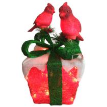 Caixa de Presentes Com Luzes e Pássaros 35x18x14cm Enfeite de Natal 220V - Zona Livre