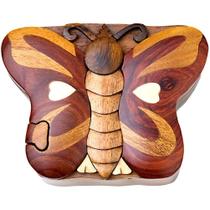 Caixa de quebra-cabeça Butterfly Natural Wood Intarsia artesanal