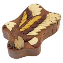 Caixa de quebra-cabeça Flying Eagle Natural Wood Intarsia com compartimento secreto