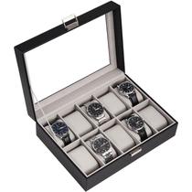 Caixa de relógio ProCase 10 slots com tampa de vidro preta 27,8x20x8,8cm Caixa de relógio ProCase 10 slots com tampa de vidro preta 27,8x20x8,8cm