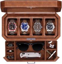 Caixa de relógio ROTHWELL Leather de 4 slots com gaveta de manobrista para homens e mulheres
