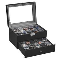 Caixa de relógio SONGMICS de 20 slots com tampa de vidro com fechadura preta UJWB006